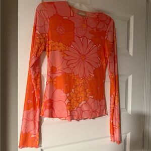 Show Me Your MuMu Orange and Pink Floral Long Sleeve Top